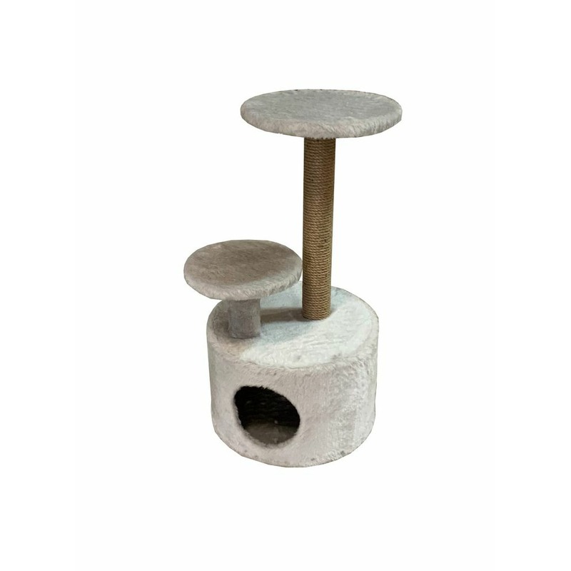 Круглый со ступенькой домик Пушок для кошек серого цвета домик для кошек пушок избушка с лежанкой ковролиновый 57x43x78 см