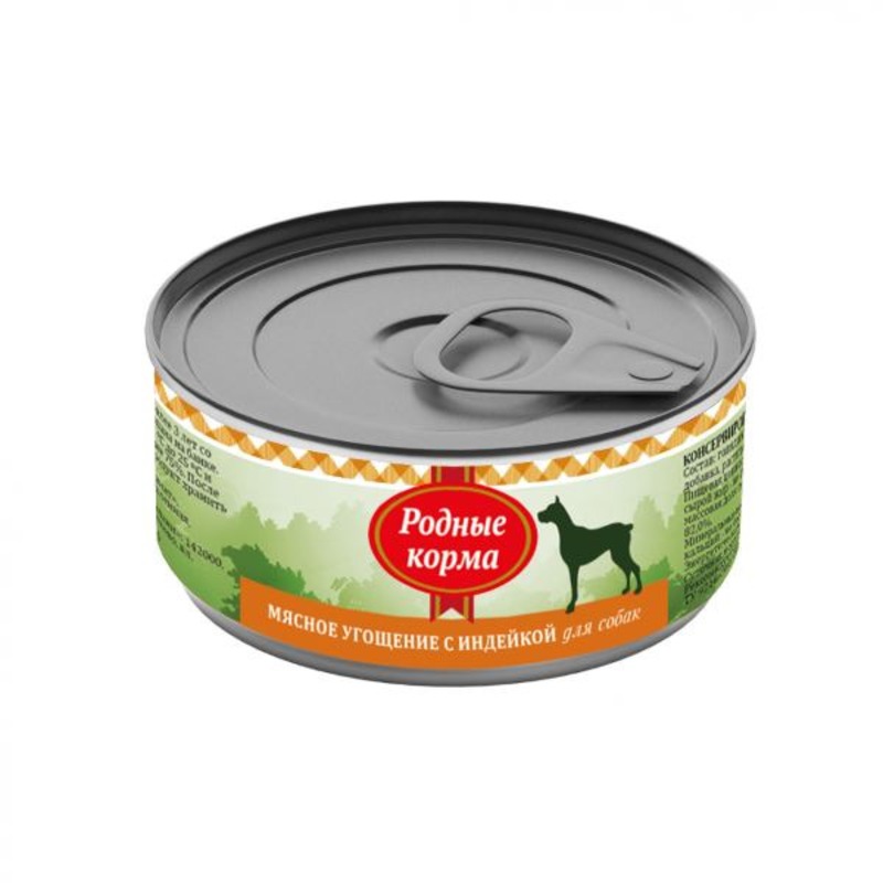 Родные корма Мясное угощение влажный корм для собак, фарш из индейки, в консервах - 100 г цена и фото