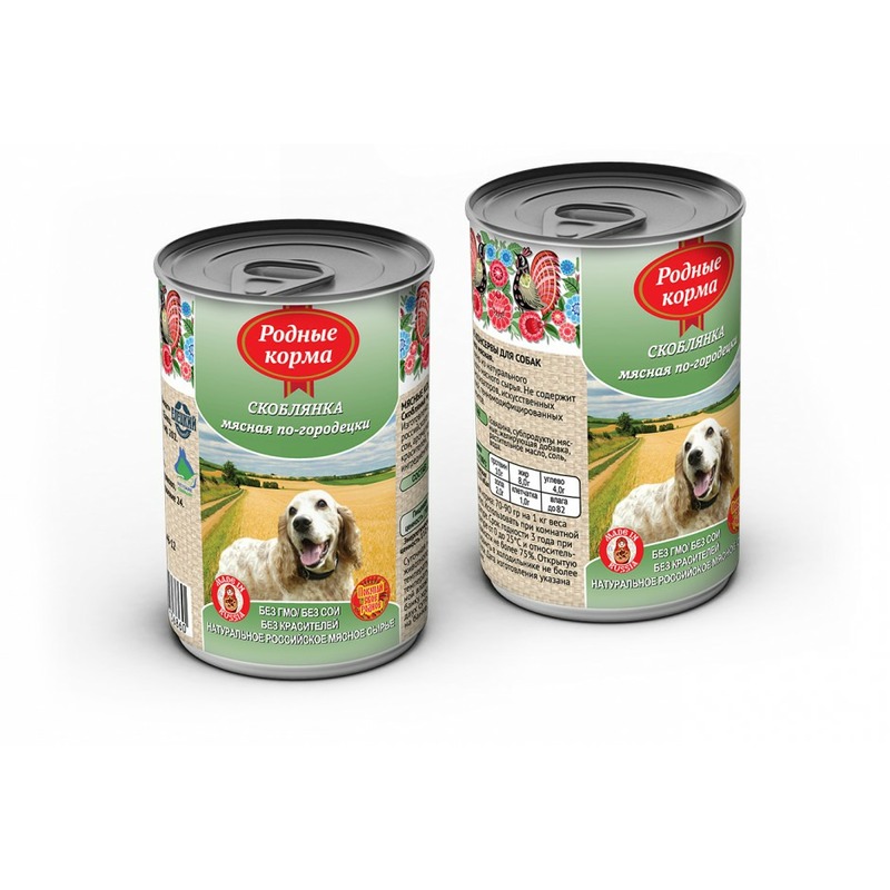 Родные корма влажный корм для собак, фарш из скоблянки мясной по-городецки, в консервах - 410 г цена и фото