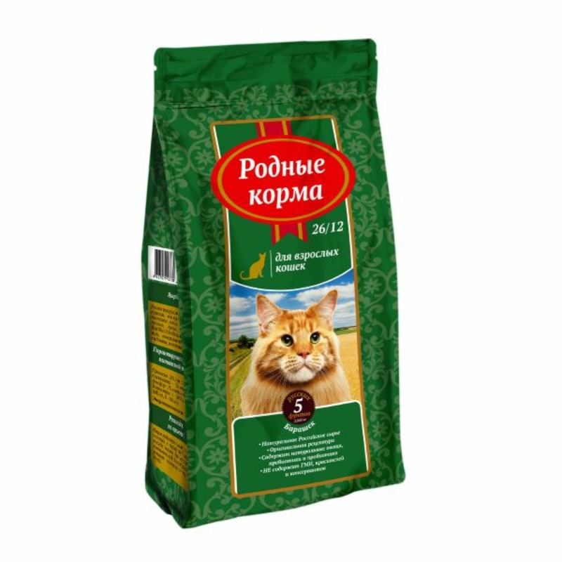 Родные корма 26/12 полнорационный сухой корм для кошек, с барашком - 2,045 кг