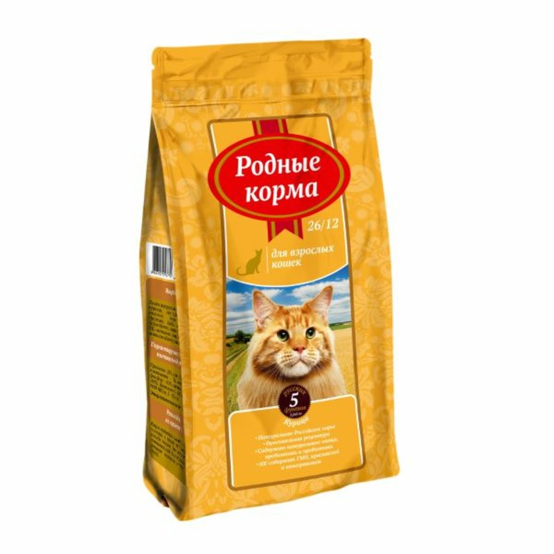 Родные корма 26/12 полнорационный сухой корм для кошек, с курицей - 2,045 кг