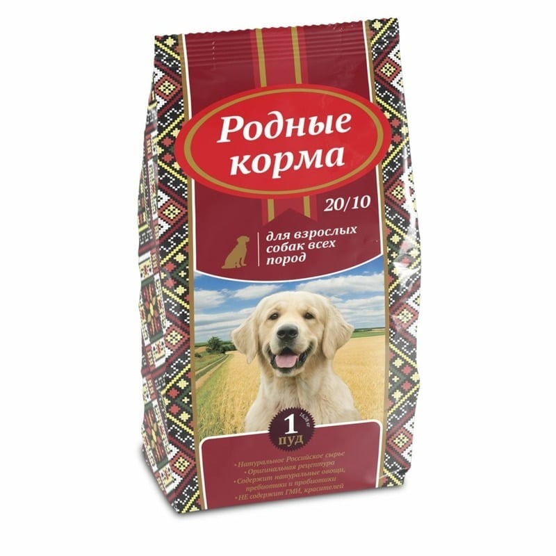 Родные корма 20/10 сухой корм для собак, с курицей повседневный премиум для взрослых для всех пород мешок Россия 1 уп. х 1 шт. х 16.38 кг, размер Для всех пород