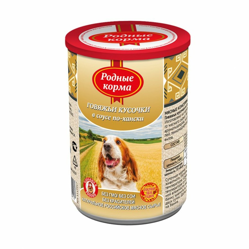 Родные корма влажный корм для собак, с говядиной по-хански, кусочки в соусе, в консервах - 410 г, размер Для всех пород ROD-79420 - фото 1