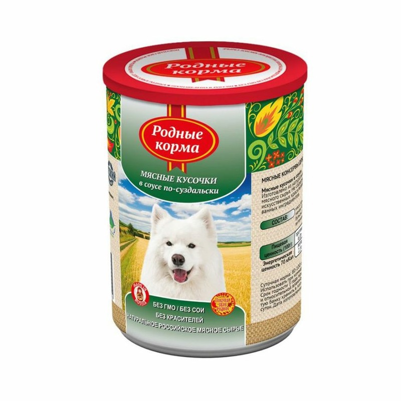 Родные корма влажный корм для собак, мясные кусочки в соусе по-суздальски, в консервах - 970 г оскар влажный корм для собак с говядиной тефтелями в соусе в консервах 970 г