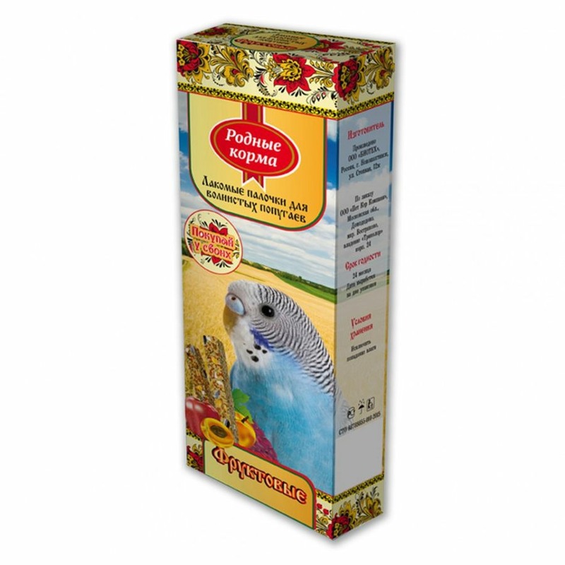 Родные корма лакомство для попугаев, зерновая палочка с фруктами - 45 г, 2 шт цена и фото