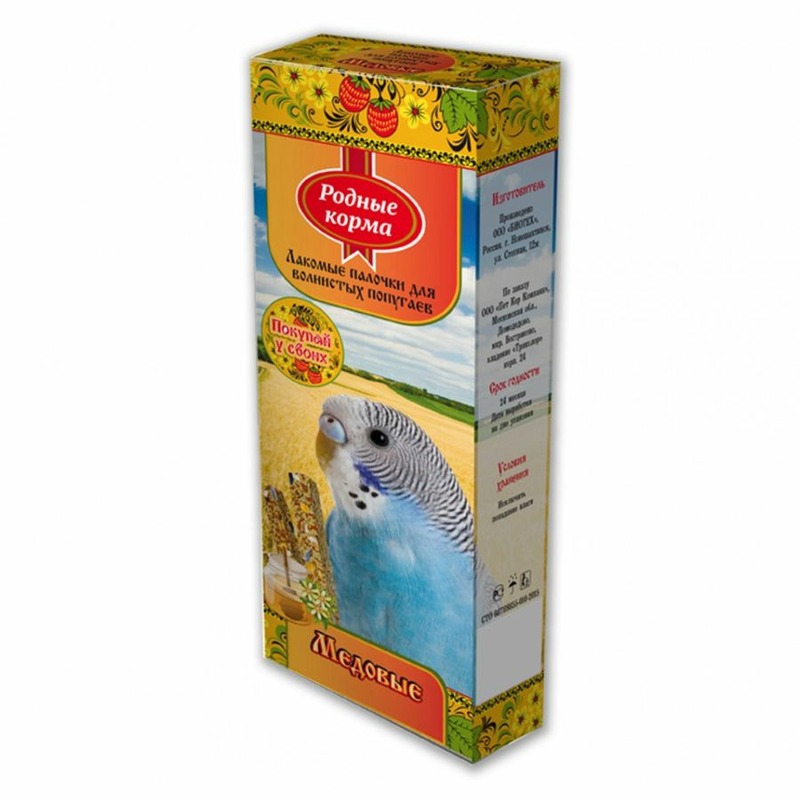 Родные корма лакомство для попугаев, зерновая палочка с медом - 45 г, 2 шт цена и фото