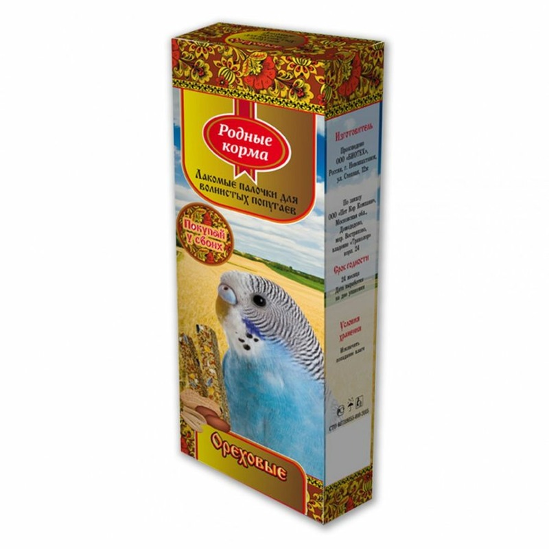 Родные корма лакомство для попугаев, зерновая палочка с орехами - 45 г, 2 шт цена и фото