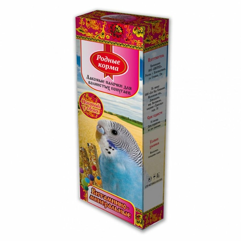 Родные корма лакомство для попугаев, зерновая палочка с витаминами и минералами - 45 г, 2 шт цена и фото