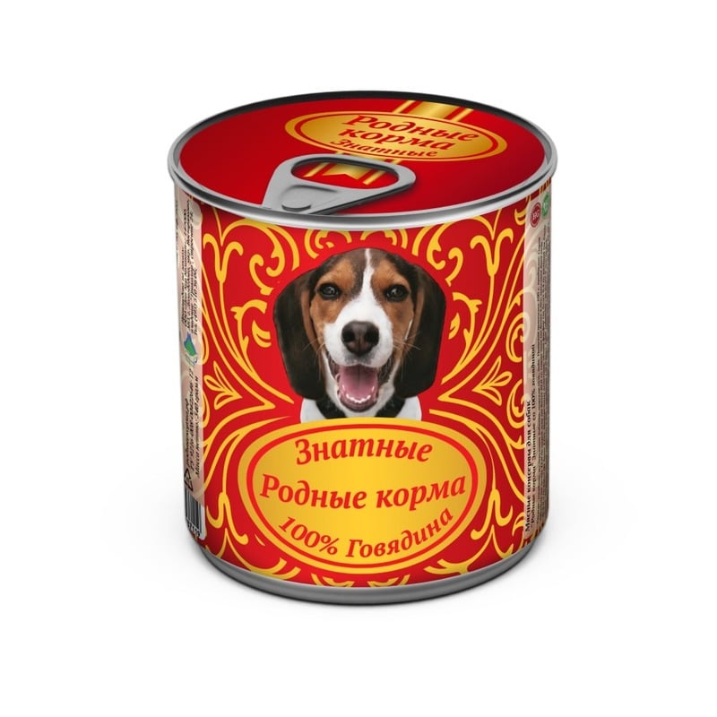 Родные корма Знатные влажный корм для собак, с говядиной, кусочки в желе, в консервах - 340 г цена и фото