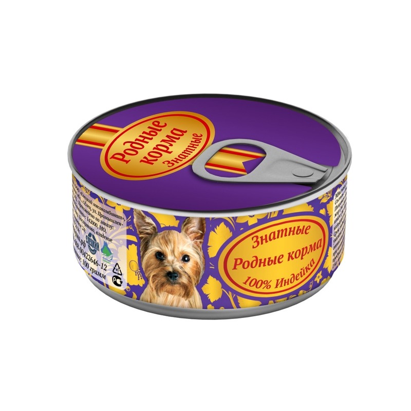 Родные корма Знатные влажный корм для собак, с индейкой, кусочки в желе, в консервах - 100 г цена и фото