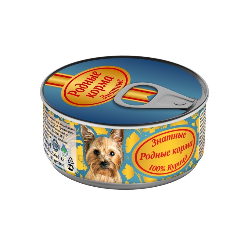 Родные корма Знатные влажный корм для собак, с курицей, кусочки в желе, в консервах - 100 г цена и фото