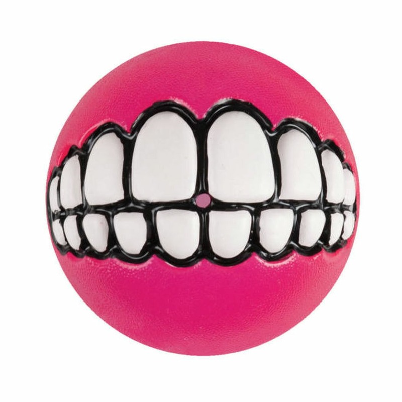 Rogz Grinz L игрушка для собак мяч с принтом \зубы\ и отверстием для лакомства, розовая, 78 мм