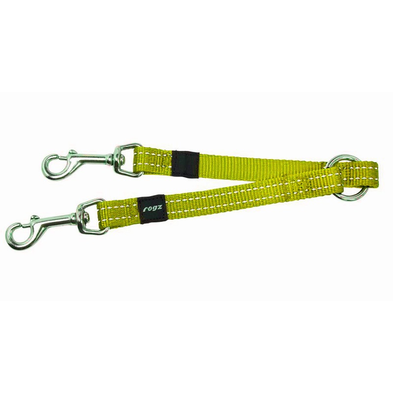 Rogz поводок-сворка для 2-х собак, длина 360 мм, неоновый желтый поводок сворка trixie хромированная цепь для собак 60 см 4 0 мм