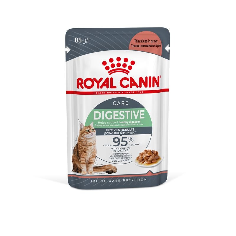 цена Royal Canin Digestive Care влажный корм для взрослых кошек с чувствительным пищеварением в соусе, в паучах - 85 г