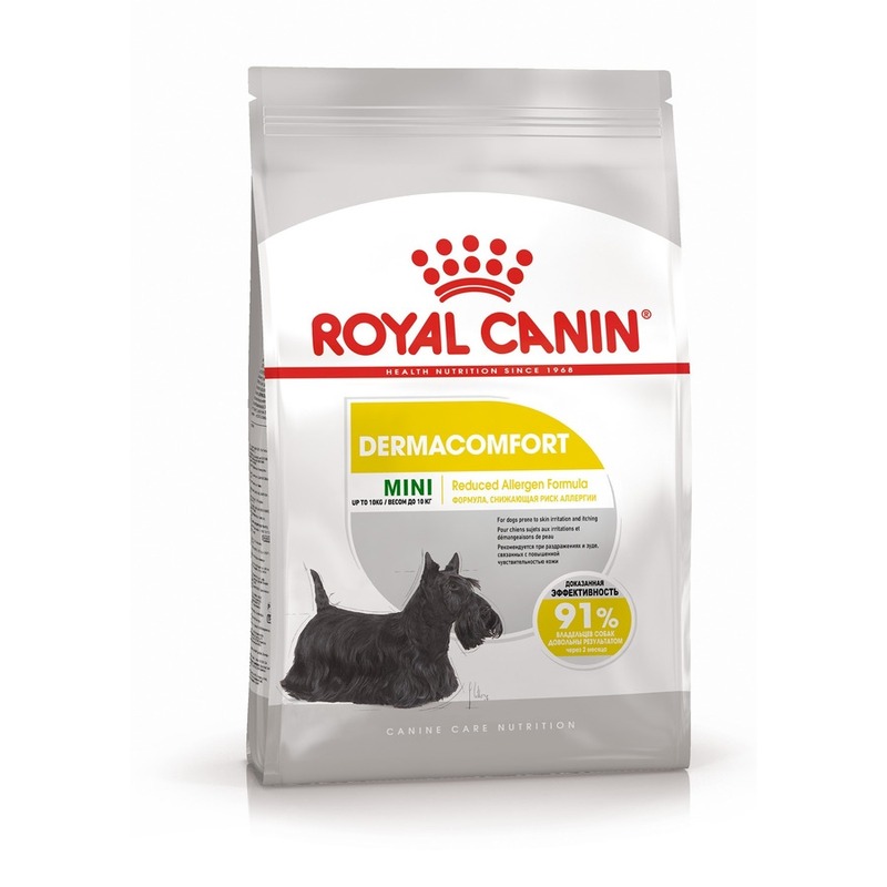 Royal Canin Mini Dermacomfort полнорационный сухой корм для взрослых и стареющих собак мелких пород при раздражениях и зуде кожи, связанных с повышенной чувствительностью - 1 кг цена и фото