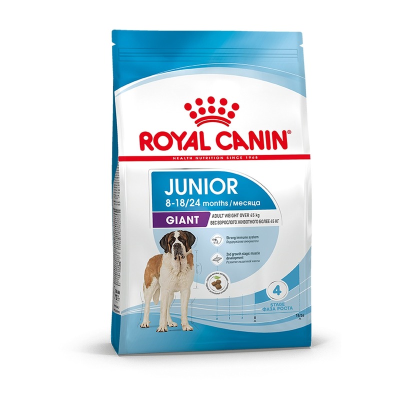 цена Royal Canin Giant Junior полнорационный сухой корм для щенков гигантских пород в возрасте с 8 до 18/24 месяцев
