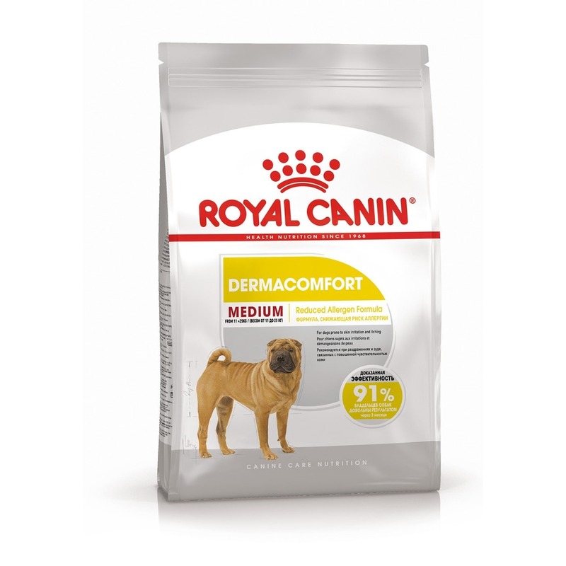цена Royal Canin Medium Dermacomfort полнорационный сухой корм для взрослых собак средних пород при раздражениях и зуде кожи, связанных с повышенной чувствительностью