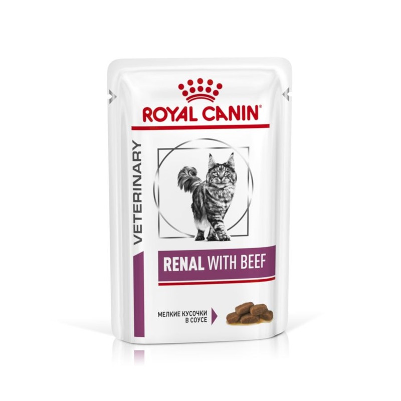 Royal Canin Renal полнорационный влажный корм для взрослых кошек для поддержания функции почек при острой или хронической почечной недостаточности, диетический, с говядиной, кусочки в соусе, в паучах - 85 г 40310008A1-old - фото 1