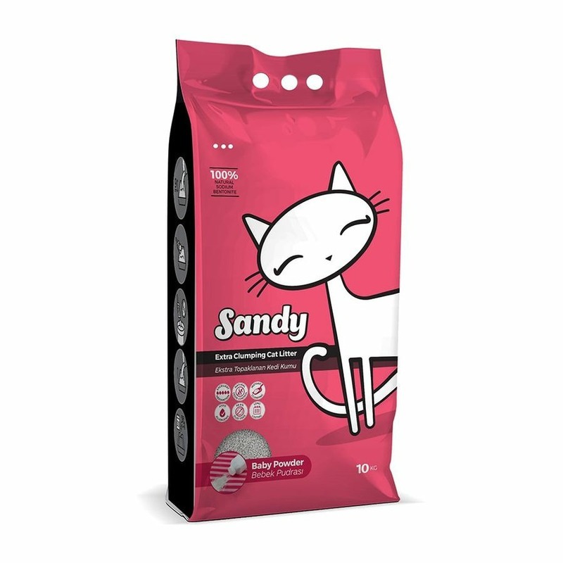 цена Sandy Baby Powder наполнитель для кошек, комкующийся, с ароматом детской присыпки - 10 кг