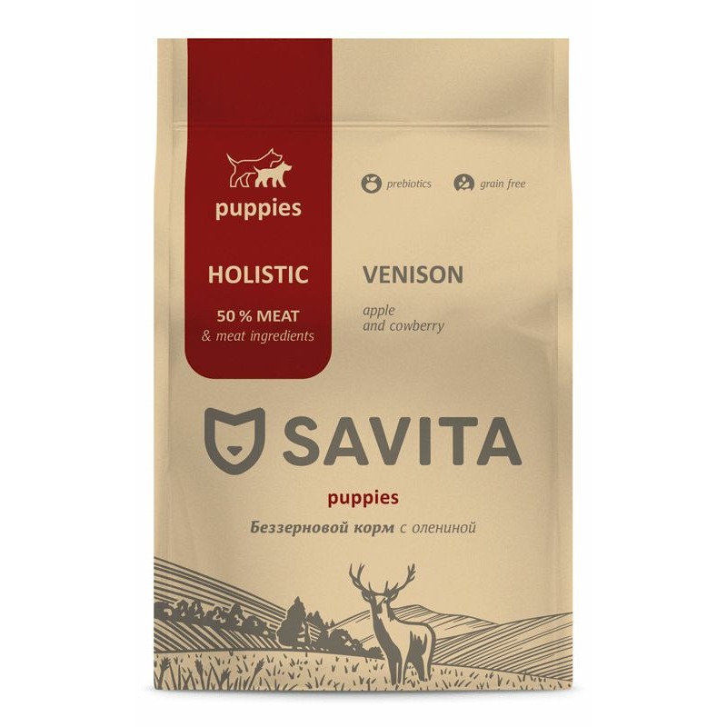 Savita сухой корм для щенков, с олениной - 1 кг, размер Для всех пород SAV-58927 - фото 1