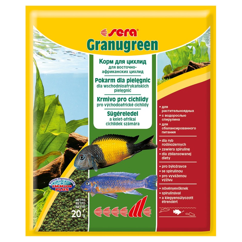 Sera Granugreen Корм для цихлид растительноядных - 20 г корм для рыб кардинал тропический квинтет для взрослых цихлид замороженный