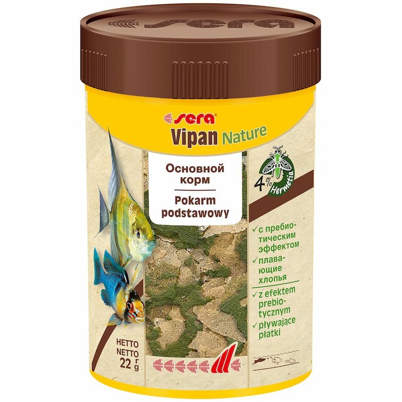 цена Корм Sera Vipan Nature для рыб основной в хлопьях - 100 мл, 22 г