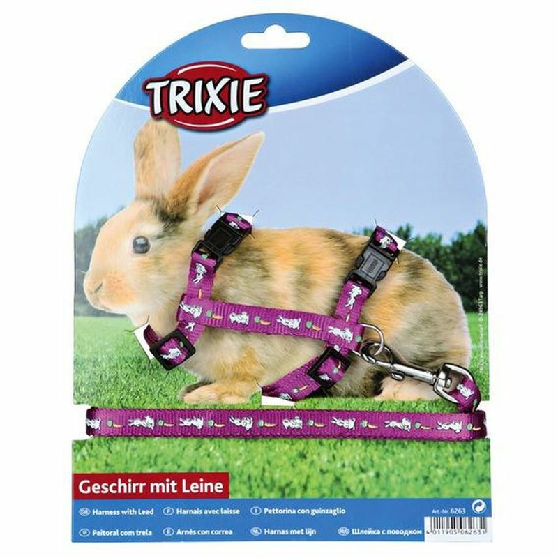 Шлейка Trixie для кролика с поводком 10 мм/1,20 м нейлоновая с рисунком 25 - 44 см trixie шлейка с поводком для кроликов 25 40см 1 20 м