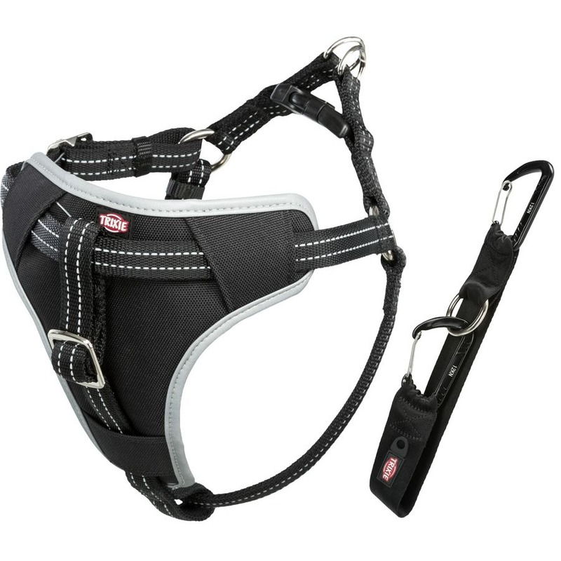 Шлейка Trixie для собак к ремню безопасности в автомобиль S–M 40–55 см/20 мм черная цена и фото