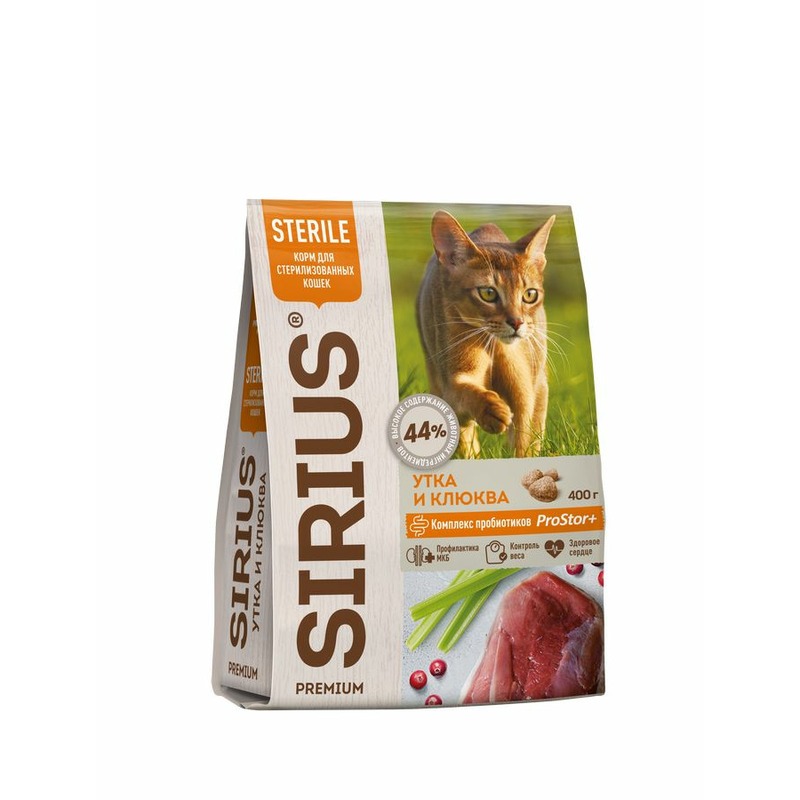 Sirius сухой корм для стерилизованных кошек с уткой и клюквой - 0,4 кг sirius сухой корм для стерилизованных кошек с уткой и клюквой 1 5 кг