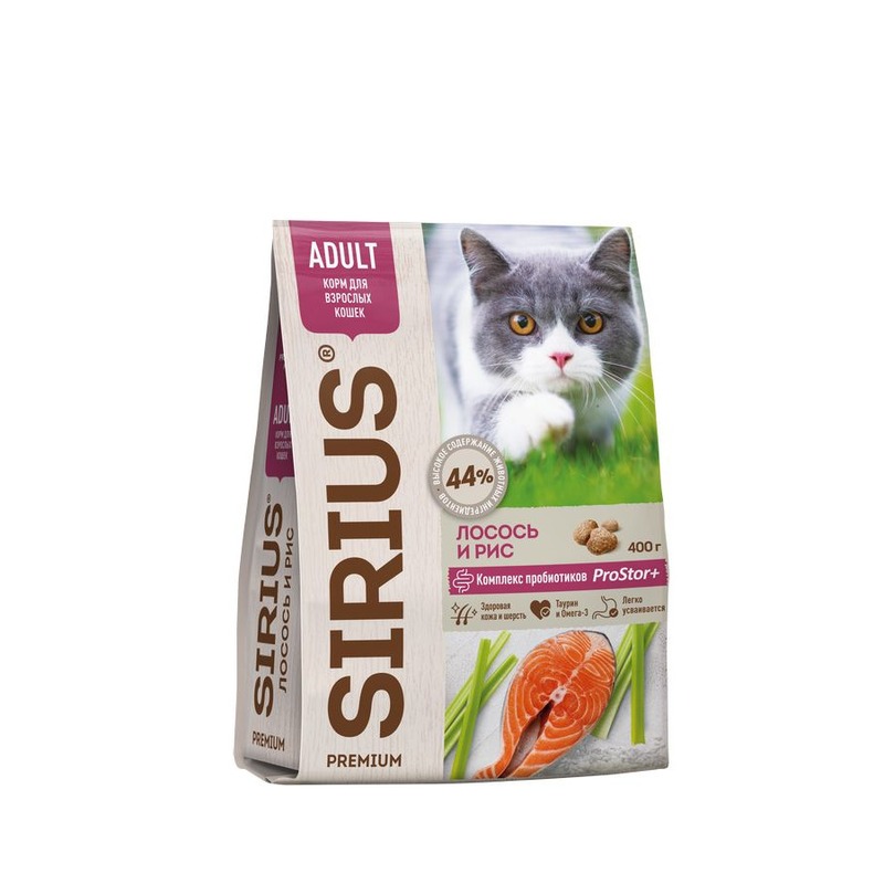 Sirius сухой корм для взрослых кошек с лососем и рисом - 0,4 кг sirius сухой корм для взрослых кошек с лососем и рисом 1 5 кг