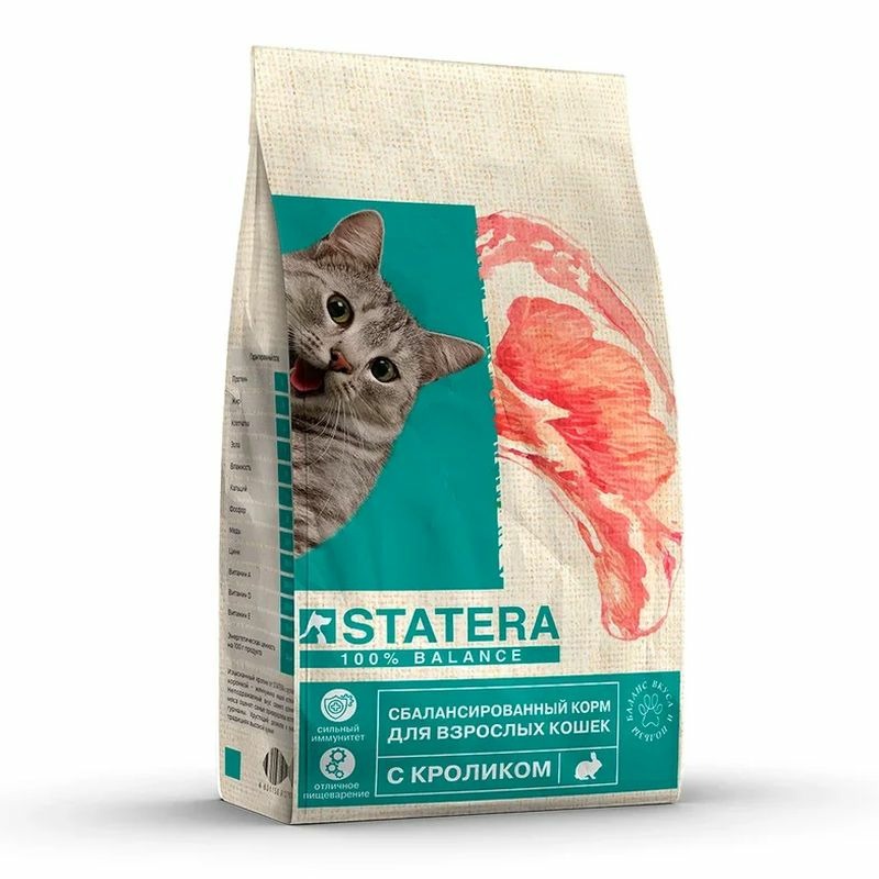 Statera полнорационный сухой корм для кошек, с кроликом statera statera сухой корм для взрослых кошек с ягнёнком 800 г