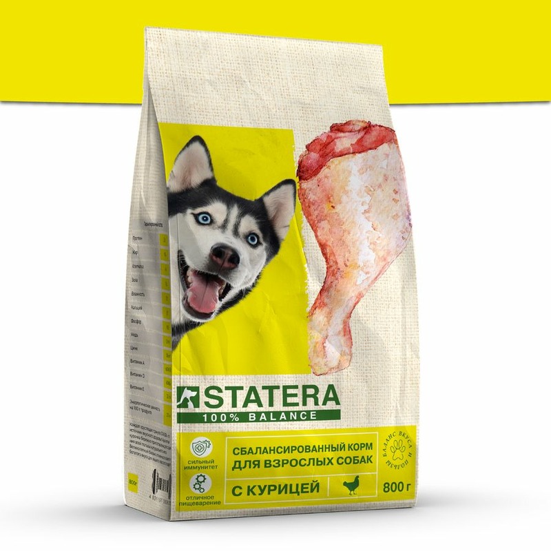 Statera полнорационный сухой корм для собак, с курицей - 800 г statera statera сухой корм для взрослых кошек с ягнёнком 800 г
