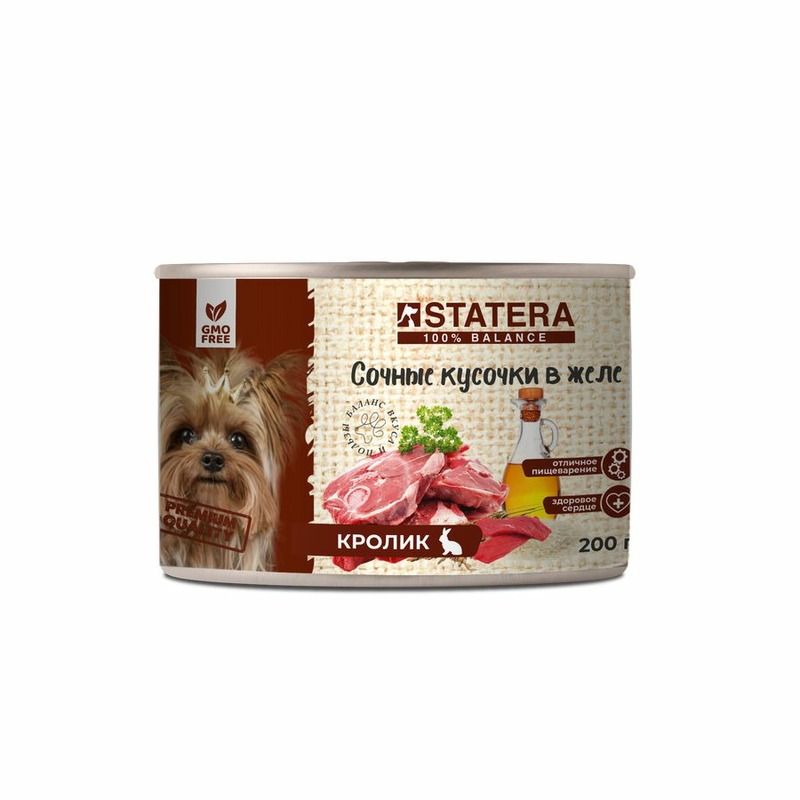 цена Statera полнорационный влажный корм для собак, с кроликом, кусочки в желе, в консервах - 200 г