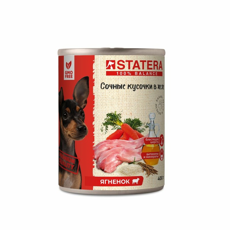 цена Statera полнорационный влажный корм для собак, с ягненком, кусочки в желе, в консервах - 400 г