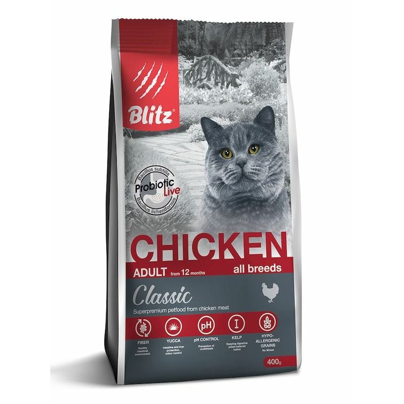 Blitz Classic Adult Cats Chicken полнорационный сухой корм для кошек, с курицей - 400 г