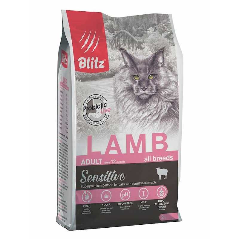 Blitz Sensitive Adult Cats Lamb полнорационный сухой корм для кошек, с ягненком - 2 кг blitz sensitive adult lamb