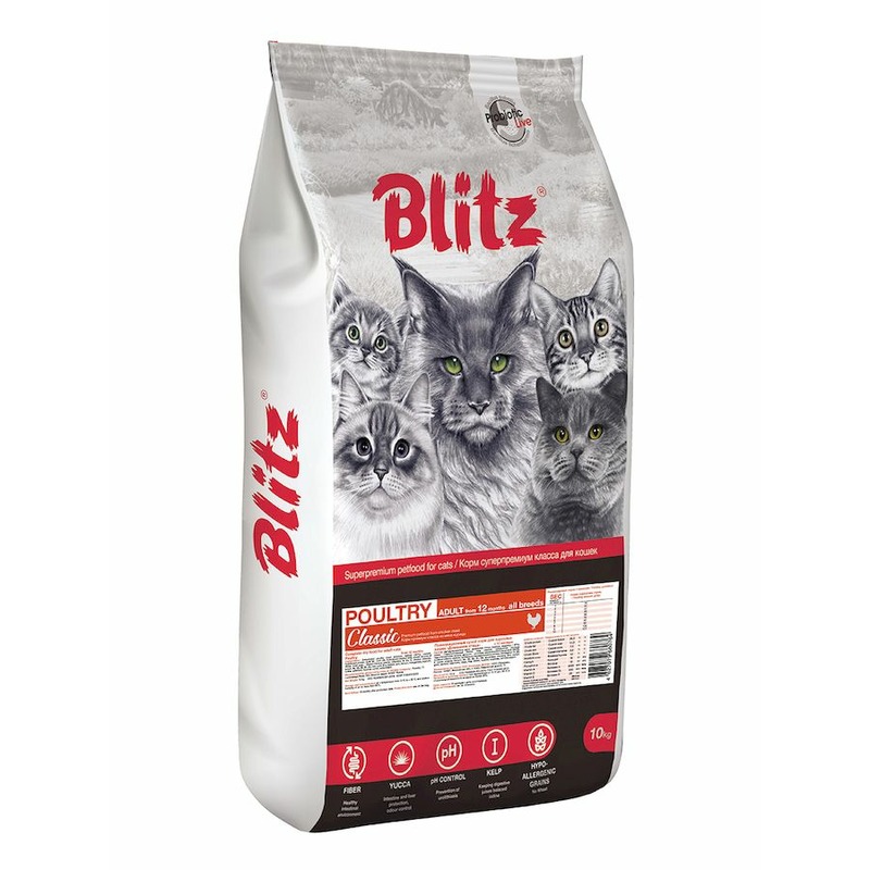 цена Blitz Classic Adult Cats Poultry полнорационный сухой корм для кошек, с домашней птицей