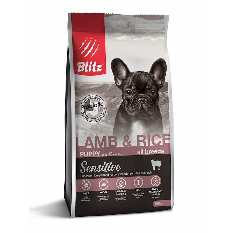 Blitz Sensitive Puppy Lamb & Rice полнорационный сухой корм для щенков, с ягненком и рисом - 500 г 27689
