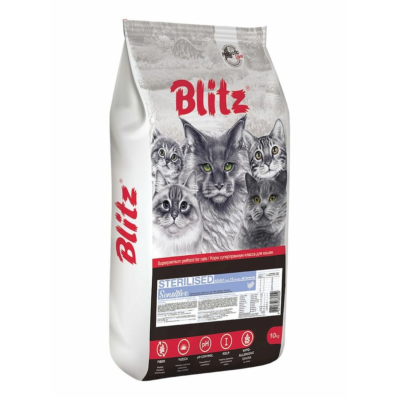 Blitz Sensitive Sterilised Cats полнорационный сухой корм для стерилизованных кошек, с индейкой blitz sensitive adult cats turkey полнорационный сухой корм для кошек с индейкой