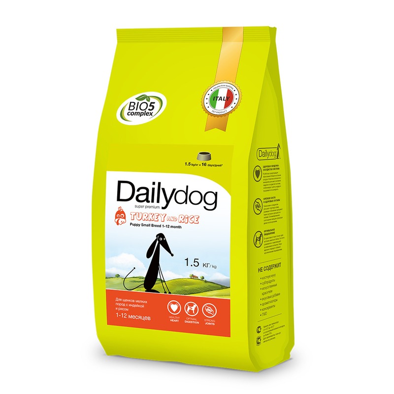 Dailydog Puppy Small Breed Turkey and Rice сухой корм для щенков мелких пород, с индейкой и рисом - 1,5 кг