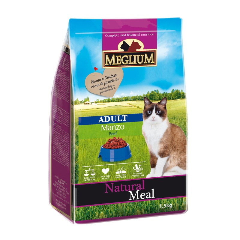 Фото - MEGLIUM Сухой корм Meglium Adult для привередливых кошек с говядиной - 1,5 кг meglium сухой корм meglium adult для взрослых кошек с чувствительным пищеварением с рыбой 1 5 кг