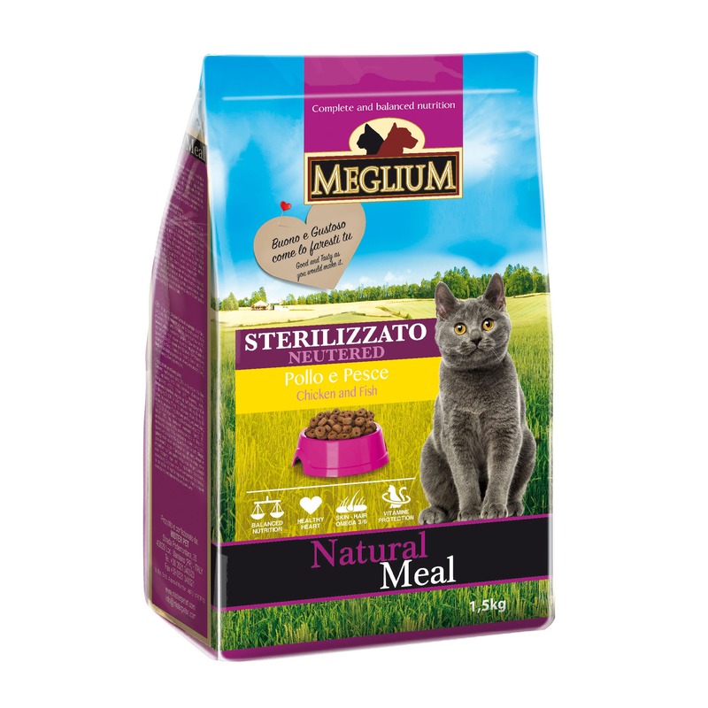 Сухой корм Meglium Neutered для стерилизованных кошек с курицей и рыбой - 1,5 кг 23546