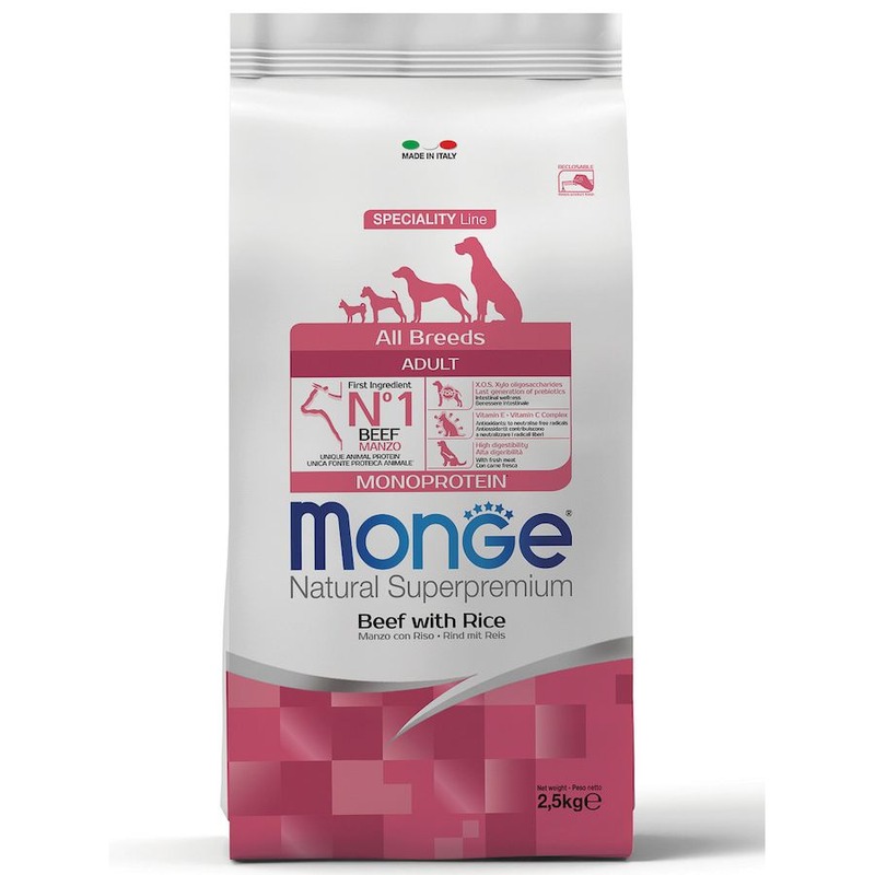 Monge Dog Speciality Line Monoprotein полнорационный сухой корм для собак, с говядиной и рисом - 2,5 кг monge dog speciality line monoprotein полнорационный сухой корм для собак с говядиной и рисом