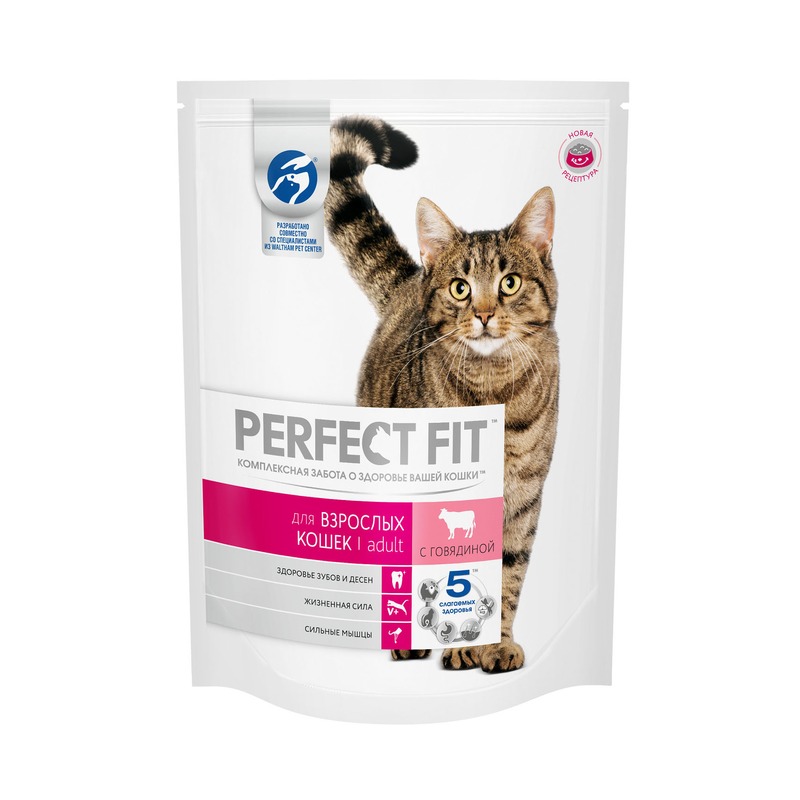 Perfect Fit Adult полнорационный сухой корм для кошек, с говядиной - 650 г цена и фото