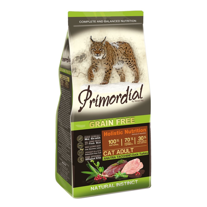 Сухой беззерновой корм Primordial для взрослых кошек с уткой и индейкой 23623