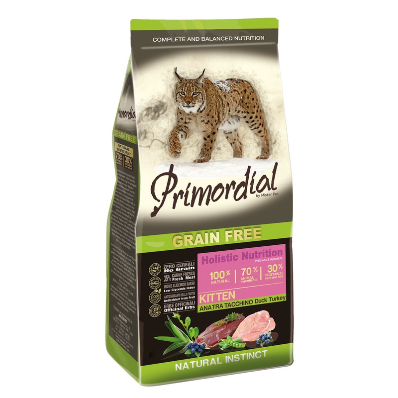Сухой беззерновой корм Primordial для котят с уткой и индейкой сухой беззерновой корм primordial для котят с уткой и индейкой