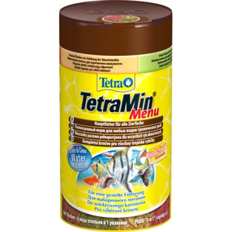 Корм Tetra Menu для всех видов рыб 4 вида мелких хлопьев - 100 мл корм для рыб tetra menue для всех видов рыб 4 вида мелких хлопьев 250мл 64г