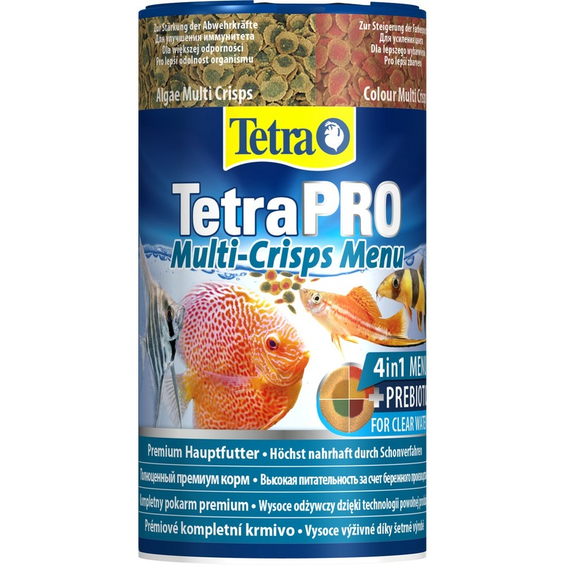 Корм Tetra Pro Menu для всех видов рыб 4 вида чипсов - 250 мл корм tetra red parrot для рыб вида красный попугай в шариках 250 мл