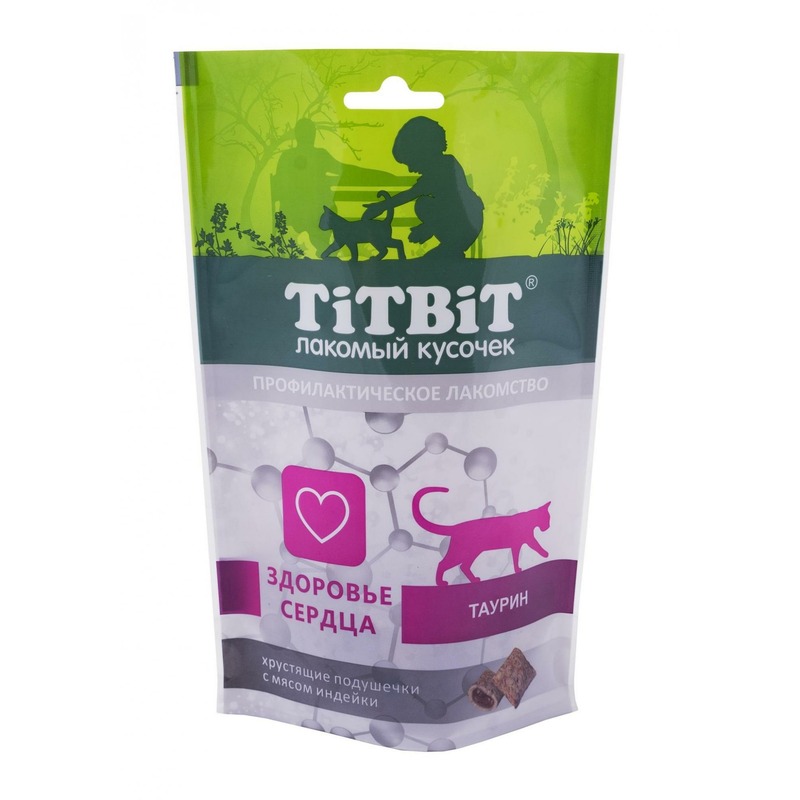 TiTBiT Хрустящие подушечки для кошек с мясом индейки для здоровья сердца - 60 г крекер titbit для собак с мясом утки 100 г