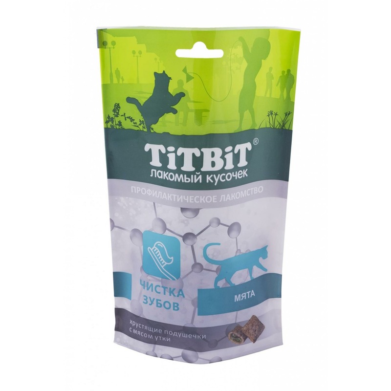 TiTBiT Хрустящие подушечки для кошек с мясом утки для чистки зубов - 60 г цена и фото